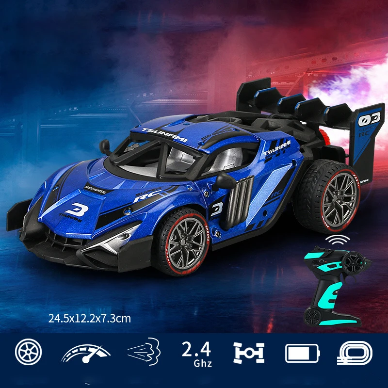 1:18 RC Auto Speelgoed Drift Legering Model Hoge Snelheid Racing Led 2.4G Afstandsbediening Elektrische Spray Speelgoed Voor Kinderen Kids jongens Geschenken F0