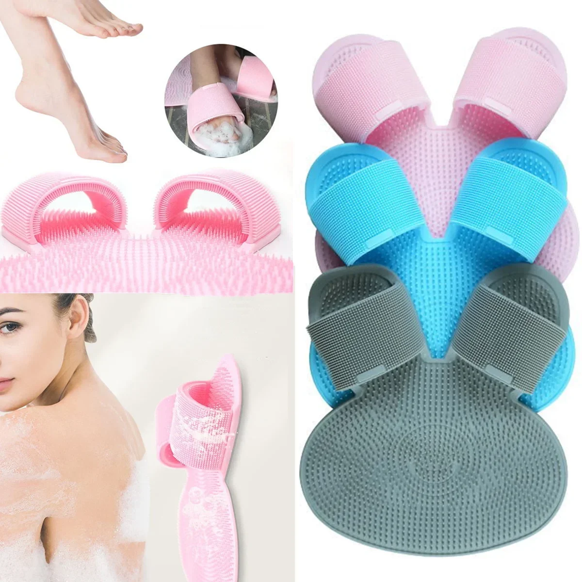 NEW Shower Foot & Back Scrubber Foot Washing Brush Silicone Massage Floor Mat Bathroom Non-slip Pad Foot Wash Dead Skin Removal