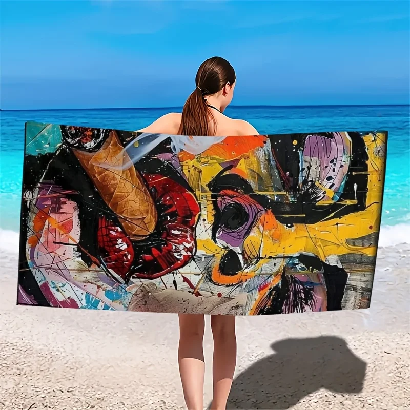 Colorful graffiti female art patterns polyester microfiber beach towel is highly absorbent, suitable swimming and beach outings