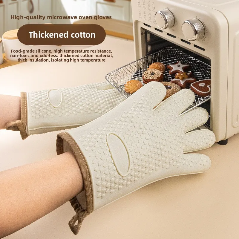 Anti Scalding Gloves Heat Insulation Thickened Silicone Kitchen Oven Special Baking High Temperature Heat Resistance Microwave