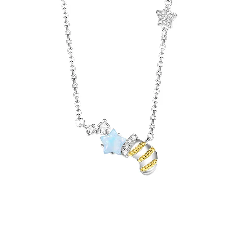 Christmas Stocking Pendant AAA CZ Magic Star Necklace S925 Silver 2025 Girls' Christmas Gift