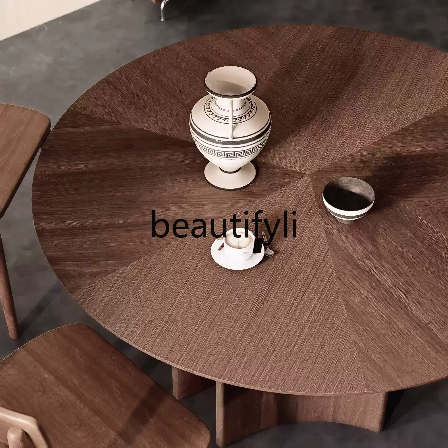 North American Black Walnut Wababi Wind Round Dining Table and Chairs Italian Minimalist Restaurant Medieval Round Table2936