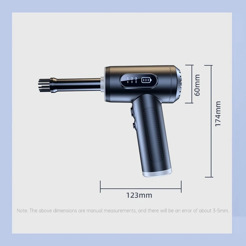 Penyedot Debu udara 50000RPM, penyedot debu genggam 3 Gear tanpa kabel untuk komputer rumah mobil, mudah dipasang 2 In 1