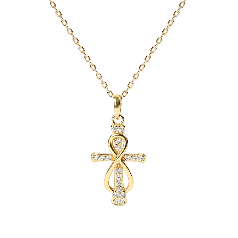 

Designer Necklace Zircon Cross Pendant Religious Jewellery 925 Silver Cross Necklace 18K Gold for Unisex