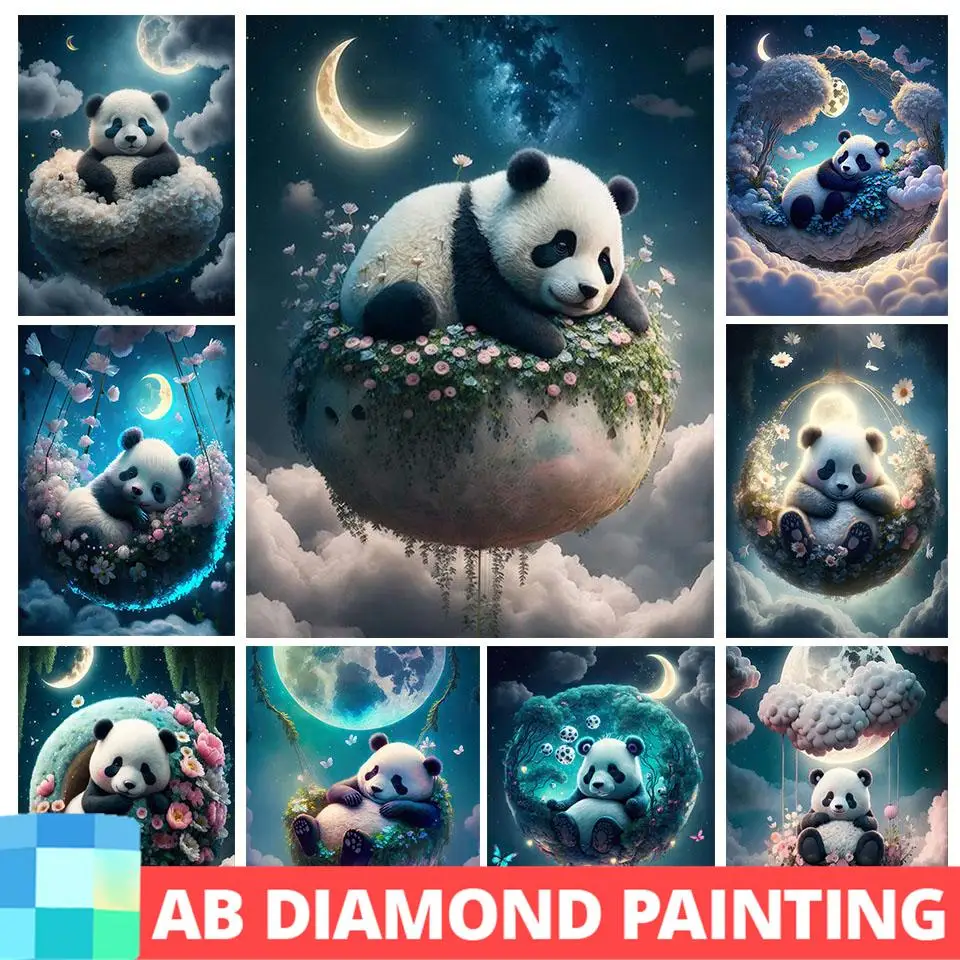 Ab Fantasie Panda Diamant Malerei Fantasie Tiere Mosaik Stickerei Mondlicht Baum des Lebens Wiege Boot Wohnkultur