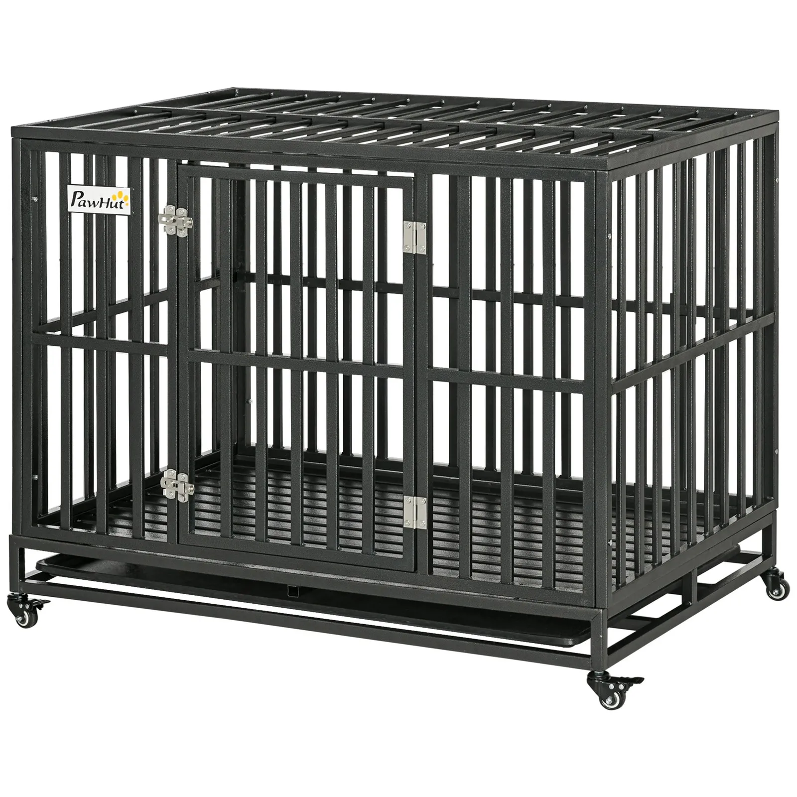 45'' Heavy Duty Dog Crate Mobility Cage Playpen Metal Removable Tray