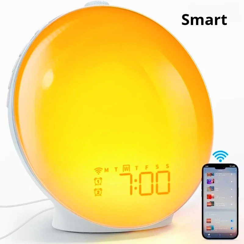 The latest smart sunrise alarm clock wakes up 7-color light source, smart wake-up clock bedroom home decoration gift