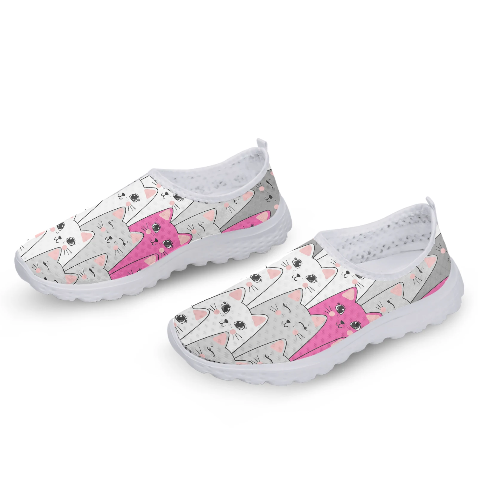 INSTANTARTS disegni di marca scarpe a rete per donna senza soluzione di continuità kawaii Cartoon Cat stampa 3D Sneaker leggera ragazza Zapatos De