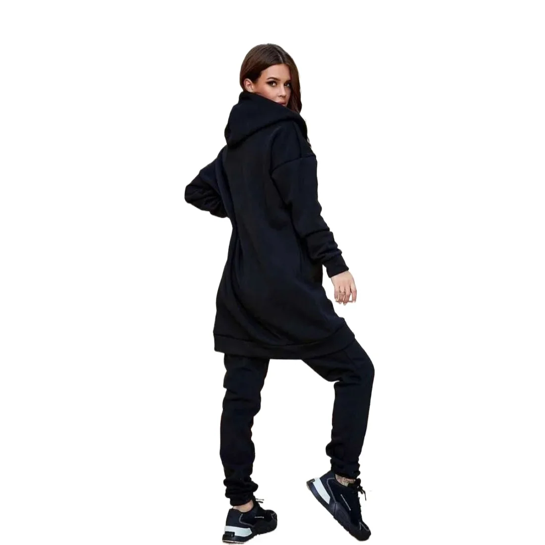 Felpa calda a maniche lunghe con cerniera di nuova moda da donna taglie forti e pantaloni lunghi slim fit casual tinta unita set da due pezzi