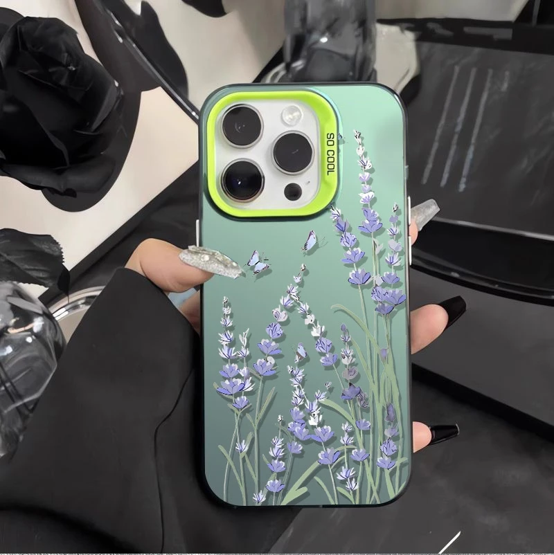 Eine lavendelfarbene gemusterte Handyhülle für iPhone 17 11 16 12 14 13 15 Pro Max XS X XR 16E 7 8 Plus SE2 17 Air stoßfeste Stoßstangenabdeckung