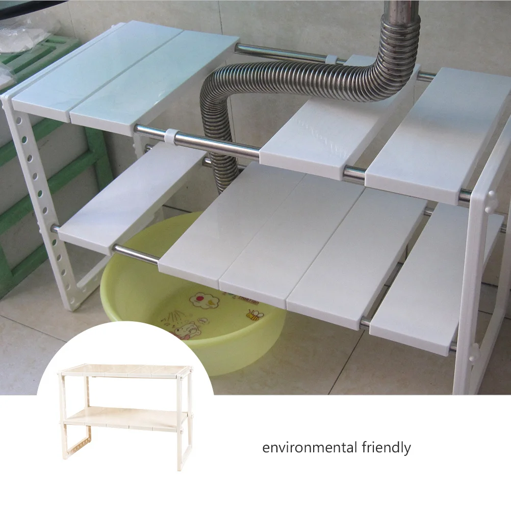 

1Pcs Stainless Steel Storage Rack 2-Tier Expandable Organizer with Removable Shelves for Pantry Office Garden Tidy Home