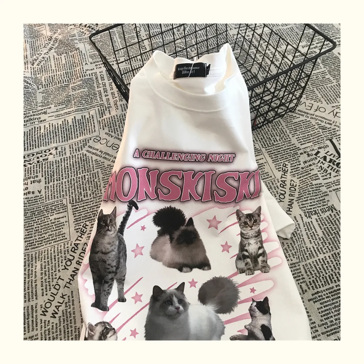 Japanese Cute Short-sleeved T-shirt Korean Fashion Women Cartoon Design Cat Peplum Tops Clothing Streetwear Harajuku Girls Tees