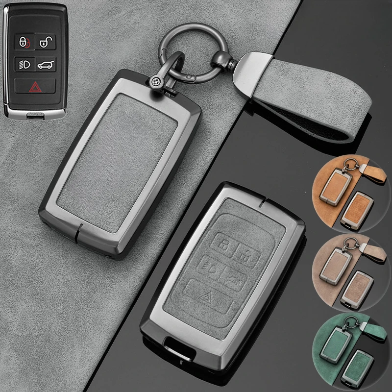 Zinc Alloy Leather Car Key Fob Case Cover For Land Rover Range Rover Evoque Sport Freelander 2 Discovery 4 LR4 For Jaguar E-Pace