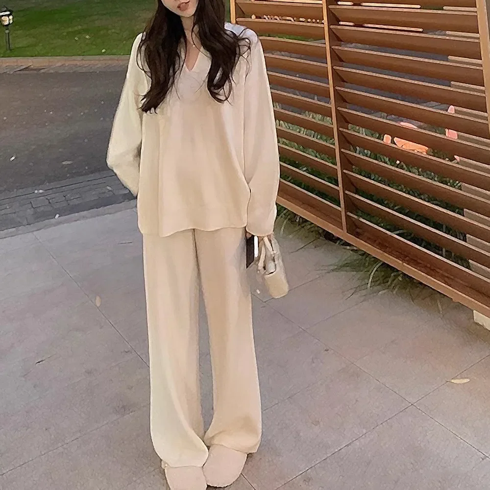 2024 New Autumn and Winter Wear with Casual and Simple Fashion Playful Knitting Scissors Collar Two-piece Wide Leg Pants Suit