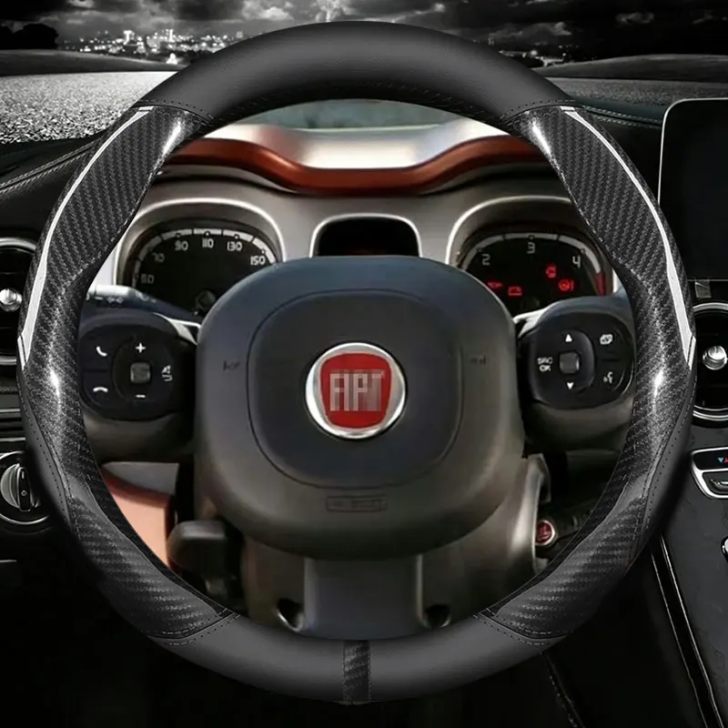 Funda de Volante de Cuero y Fibra de Carbono para Fiat Panda 2013 2015 2017 2019 2020 2021 2022 Fiat 500 Punto, Accesorios para Auto
