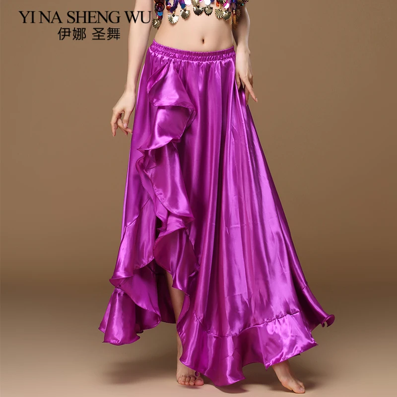 Bauchtanz Seite Ziehen Lange Satin Rock Dame Bauchtanz Röcke Frauen Sexy Orientalischen Bauchtanz Rock Professionelle 7 farben