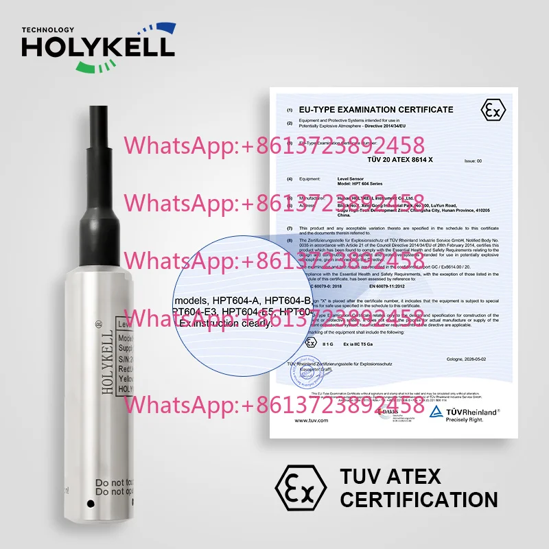 Holykell ATEX IP68 Submersible Level Transmitter 4-20mA Modbus Waterproof Hydrostatic Sensor for Groundwater Well Monitoring