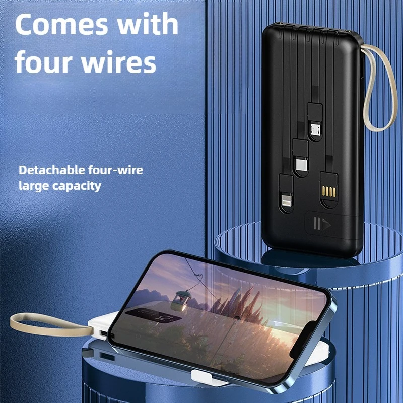 باور بانك 20000 مللي أمبير في الساعة مدمج في كابل شاحن محمول قابل للإزالة وبطارية خارجية وشحن سريع باور بانك لهاتف آيفون وشاومي