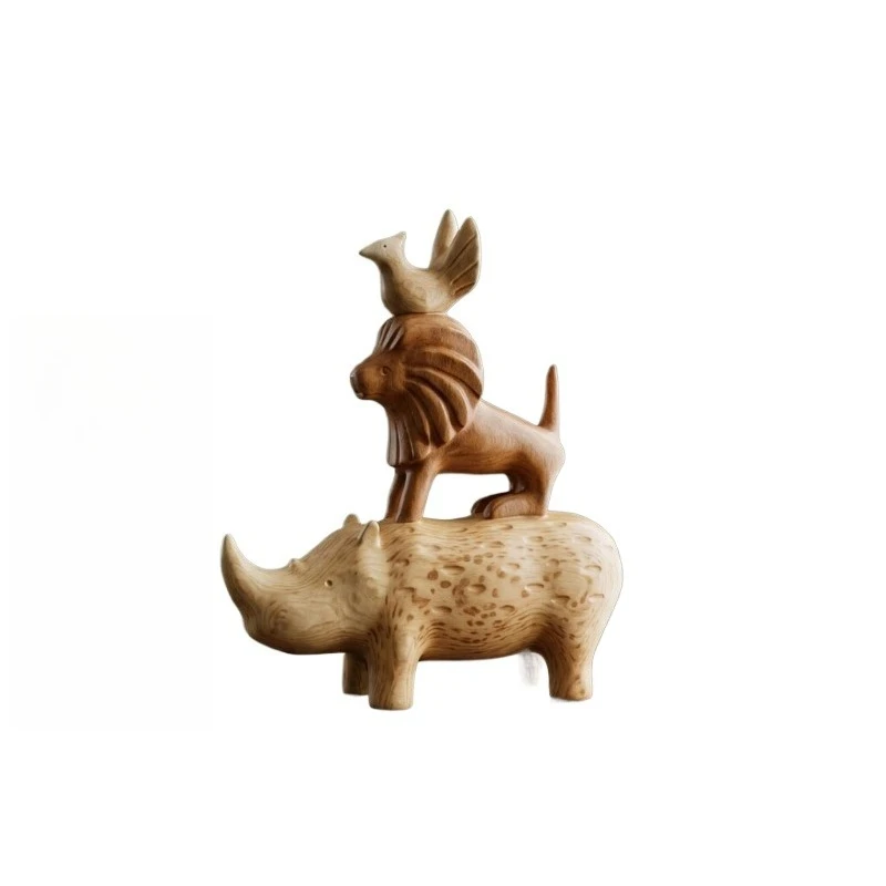 Creative Wooden Rhino Ornament for Home Decorations