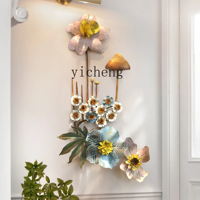 L-14 European retro entrance staircase wall decoration living room background wall wrought iron three-dimensional flower pendant