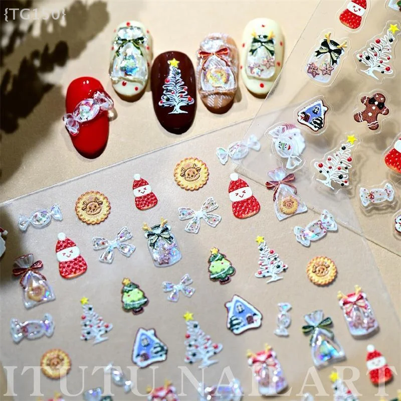 1 قطعة لطيف عيد الميلاد ثلج مسمار الفن ملصقات، قذيفة ضوء تنقش الطباعة لتزيين الأظافر والهدايا #5