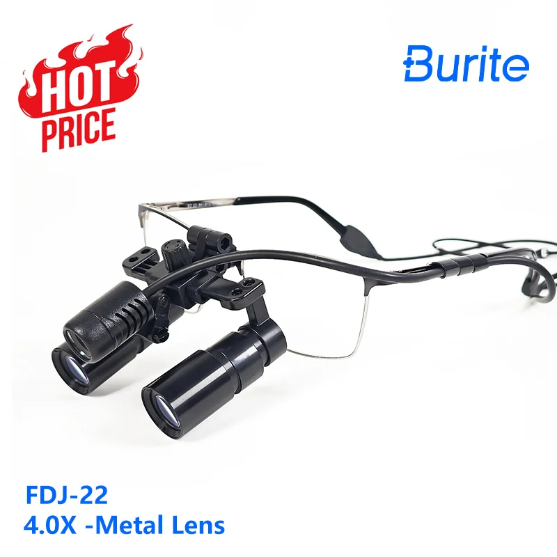

BURITE metal 4.0X Black HD Dental Glasses Surgical Magnifier Lens Medical Dental Binocular Kepler Loupes For ENT Surgery