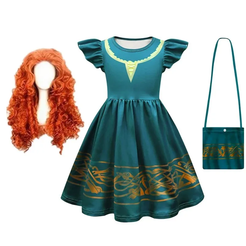 l2025l Halloween Hot Movie Brave Merida Costume for Girls Halloween Princess Dress Wig Kids Carnival Fantasia Children Xmas Part