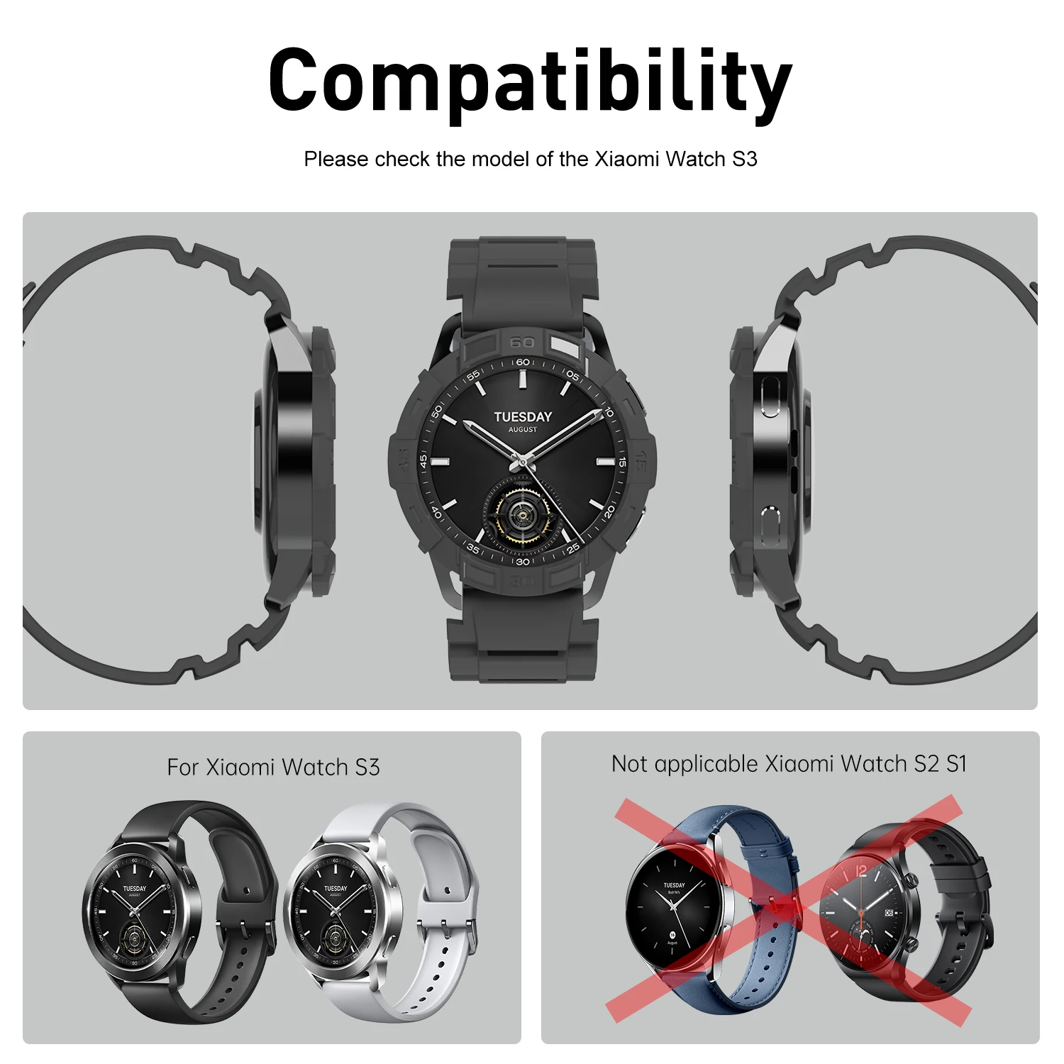 SIKAI-TPU Protector Capas para Xiaomi Watch, Soft, Anti Drop, Substituição, Casos de Proteção, Watch Strap, Acessórios Smart Watch, S3