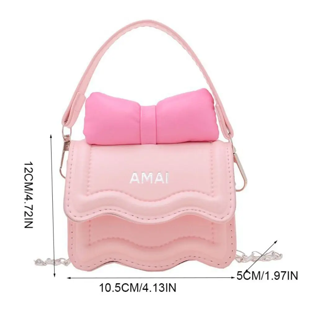 الصلبة اللون القوس الصغير حقيبة كروسبودي بو الجلود حقيبة مربعة صغيرة الحلو حقيبة كتف سلسلة محفظة نسائية للعملات المعدنية الأطفال حقيبة يد الفتيات #6