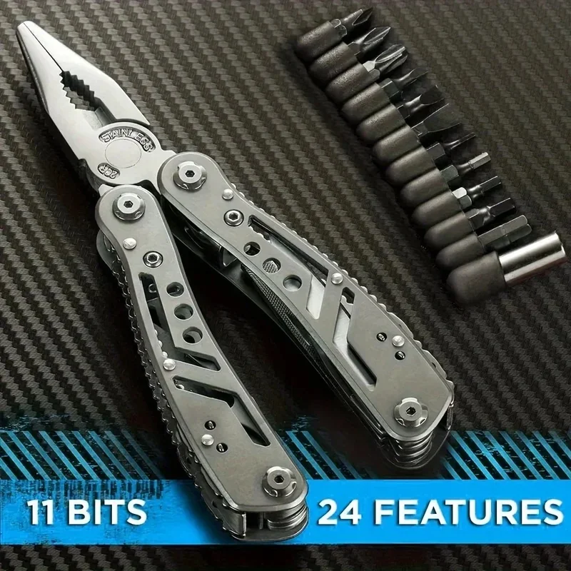 24in1 Multitool All In One Multi Function Gear With Knife Pliers 11 Bits Camping Backpacking Survival Handheld Disassembly Tool