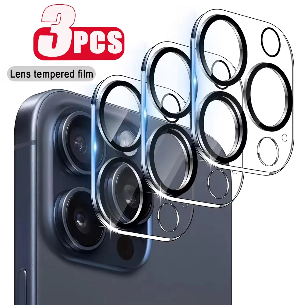 3 pçs protetor de lente da câmera para iphone 15 pro max vidro protetor iphone 16 15 pro 11 12 14 plus 13 mini protetores de tela de lente