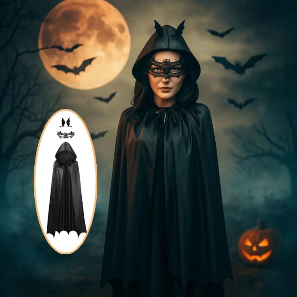

Face Shield Women's Ghost Cloak Loose Stage Performance Halloween Cosplay Costume Hairpin Party Props Halloween Cloak with Hat