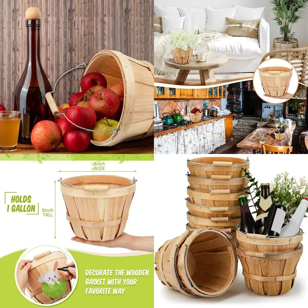 

Набор из 10 маленьких круглых деревянных корзин для яблок с ручками для подарков, садоводства и рукоделия (натуральное дерево)