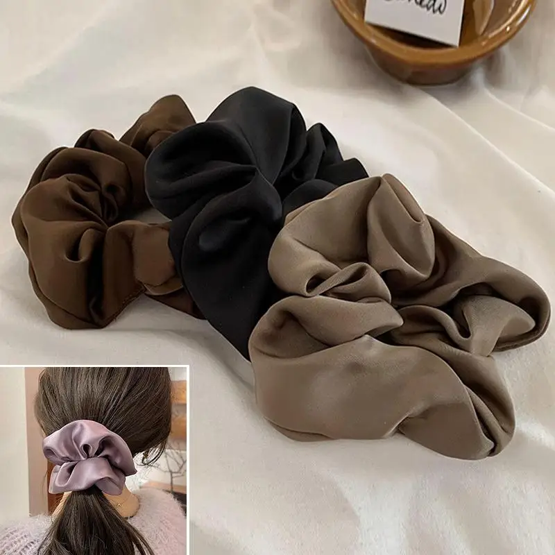 Korean Woman Big Elegant Silk Elastics Hair Band Satin Solid Color Scrunchies Hair Ties Ladies Ponytail Hold Hair Accessories