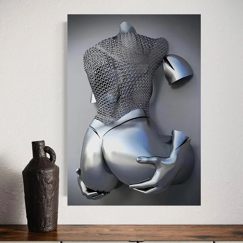Metallic Couples Hugging Kissing Canvas Painting Poster Art Modern for Living Room Home Decor Cuadros