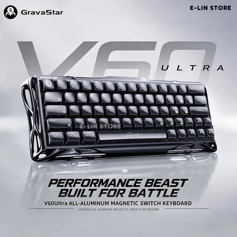 Teclado Mecânico Gamer GravaStar V60 Ultra de Alumínio com Acionamento Rápido 0.001 8K 0.08ms RGB Hotswap