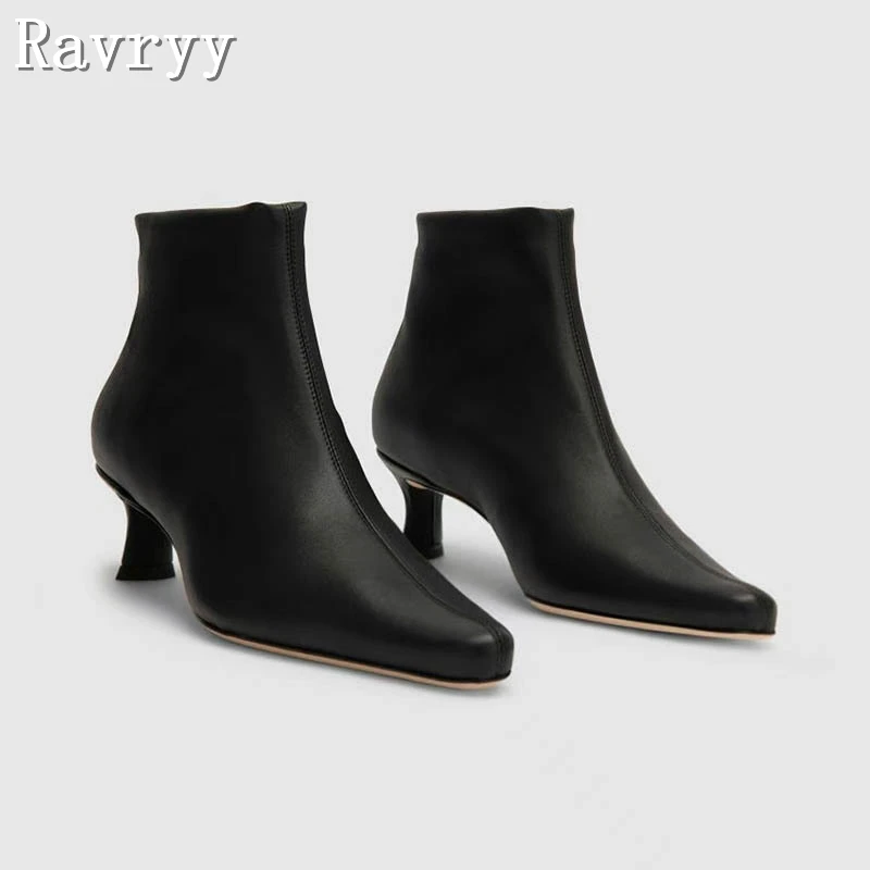 Fashionable Pointed Toe Kitten Heel Boots Women Spring New Solid Color Back Zipper Short Chelsea Boots