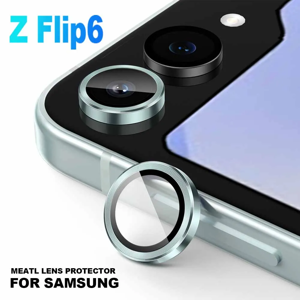 For Samsung Z Flip6 Flip 6 5G Metal Ring Tempered Glass Curved Camera Protector Film Samsun ZFlip6 Phone Lens Films Accessories