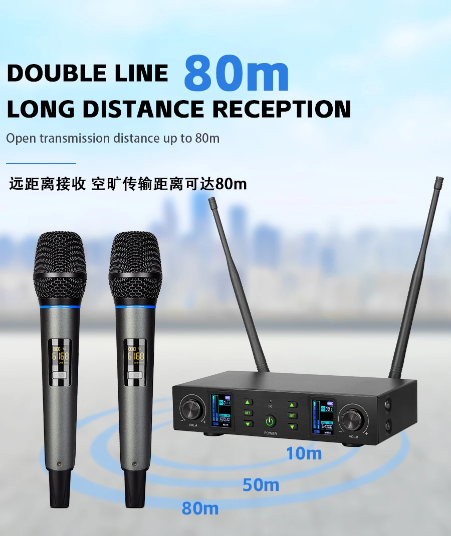 Microphone professionnel double canal GAW-DX11, système sans fil haute fidélité longue Distance 80m