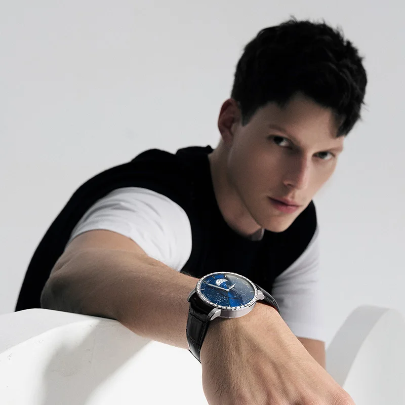 Imagem -06 - Agelocer-relógio Mecânico Automático Moon Phase Masculino Relógio Sapphire Diamond Negócios e Formal Presente de Aniversário