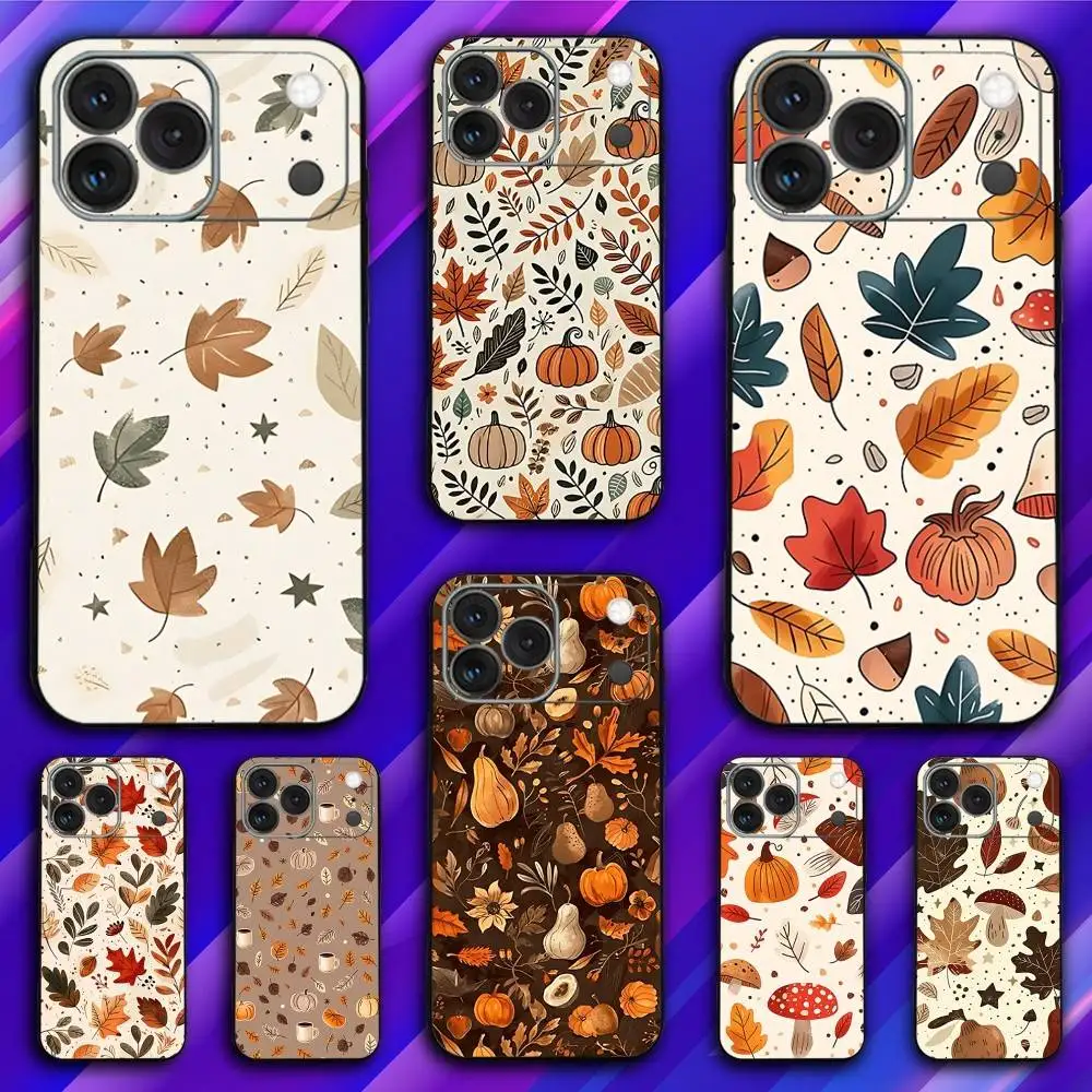 

Autumn leaves pumpkin Phone Case For iPhone 17,16,15,14,13,12,11,Pro,Max,Plus,X,XS,SE4,E,Mini,Soft Black Case