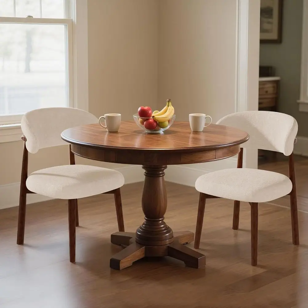 2-Piece Modern Fabric Upholstered Dining Chairs, Wooden with Curved Back, Light Camel Color (Only Chairs)
