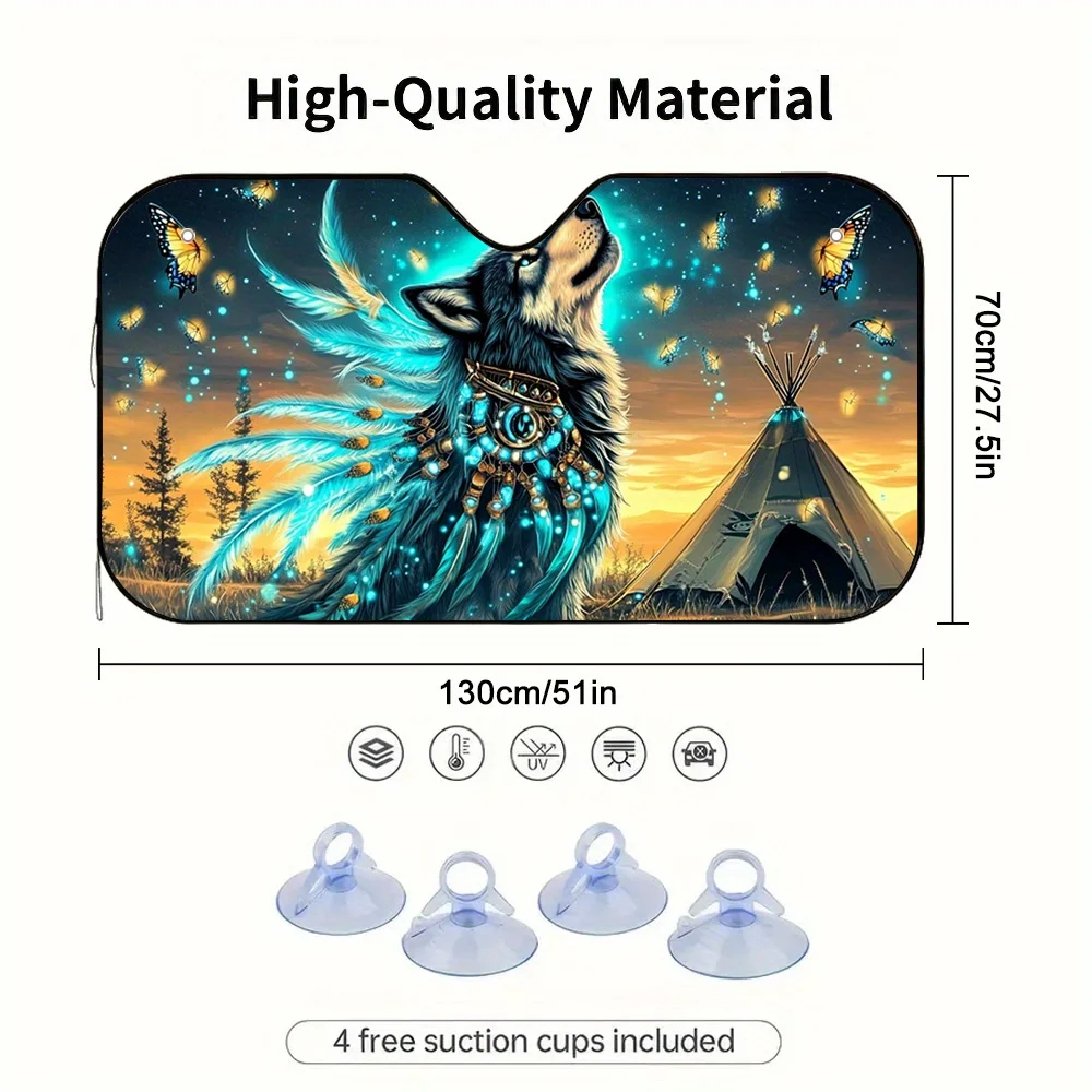 1pc Mystical Wolf Dance Car Sun Visor, Easy Installation, Ideal For Family Drivers, Quickly Blocks Sunlight, Comfortable Travel