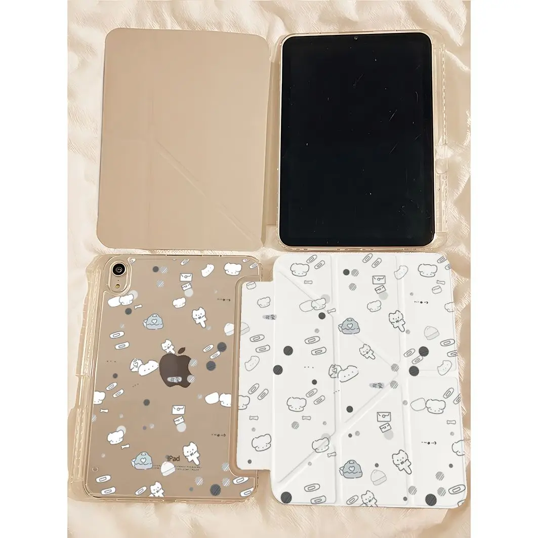 Minimalist Line Cat iPad Case For iPad Pro 11 13in 2025 iPad Pro 12.9in Air7 10th 11th M4 M5 Y-Shaped Folding Protective Cover