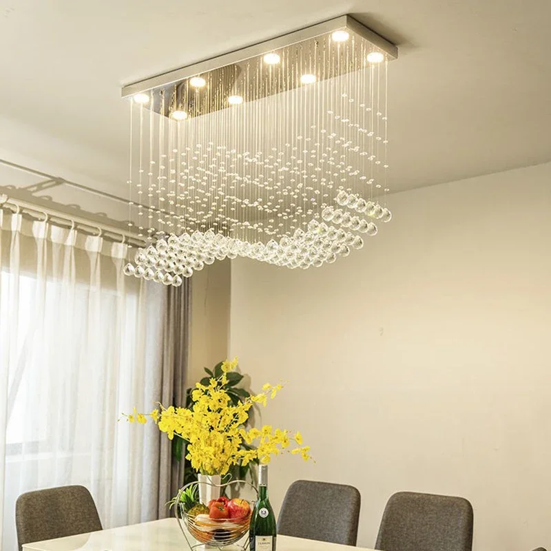 

K9 Crystal Chandeliers LED Chrome Finished Light Wave Art Decor Modern Suspension Lighting Hotel Villa Hanging Lamp