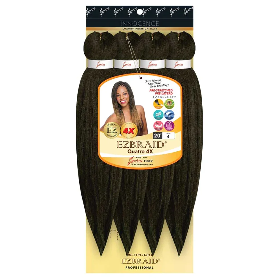 4x Ez Braid, 20 Zoll, vorgezogenes, synthetisches Yaki-Haar zum Flechten, zum Anbringen mit der Häkeltechnik, zum Fixieren mit heißem Wasser, Haarverlängerungen für Damen (1 Packung, 4 Stück).