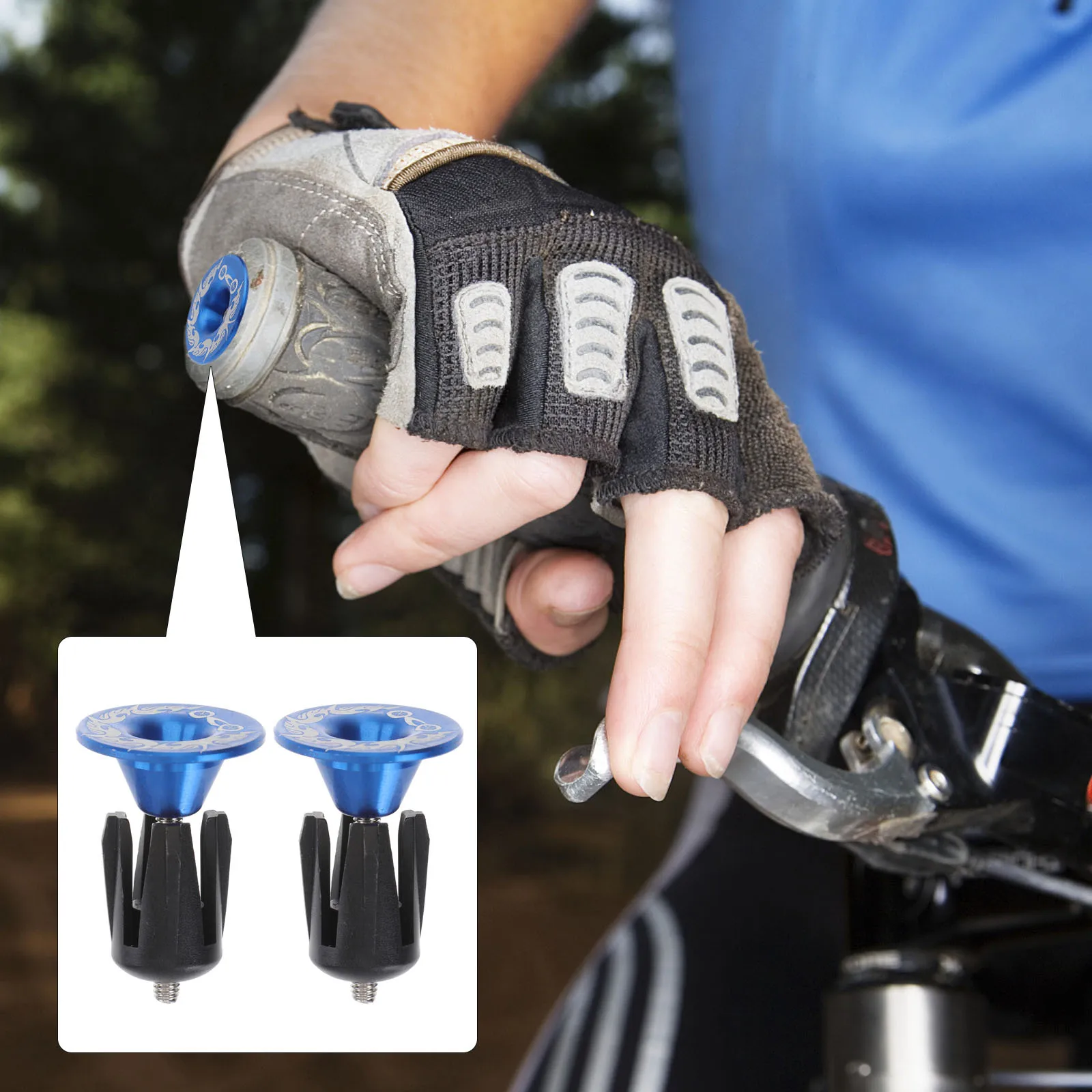 

Bike Handlebar End Plugs Aluminum Alloy Blue Caps Silver Ring For Mountain Road Folding Fixed Gear Bikes Bar Ends