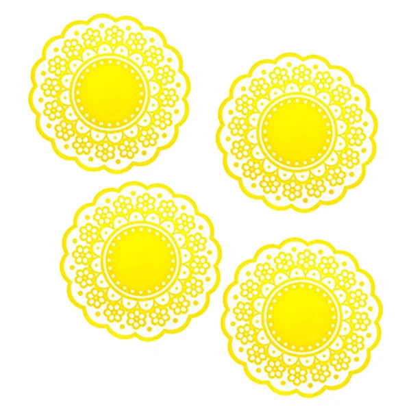 4Pcs Translucent Lace Pattern Round Silicone Cup Coasters Non-Slip Insulated Mat Pads Yellow Home Table Desk Use
