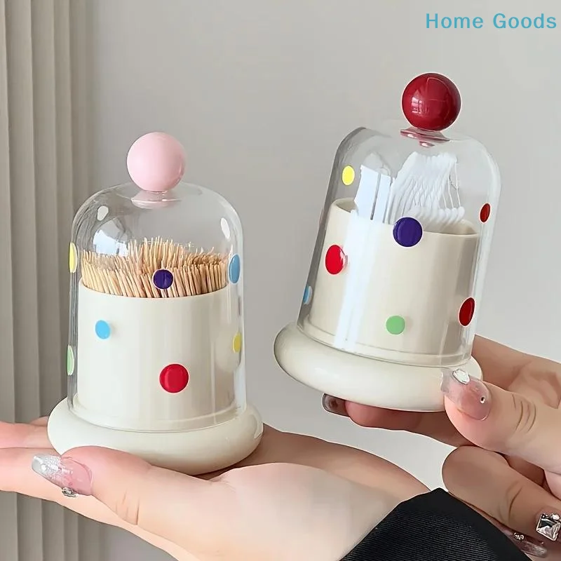 preferredCute Polka Dot Cotton Swab Holder 1Pcs Multifunctional Storage Box With Dustproof Cover for Bathroom Vanity Counter