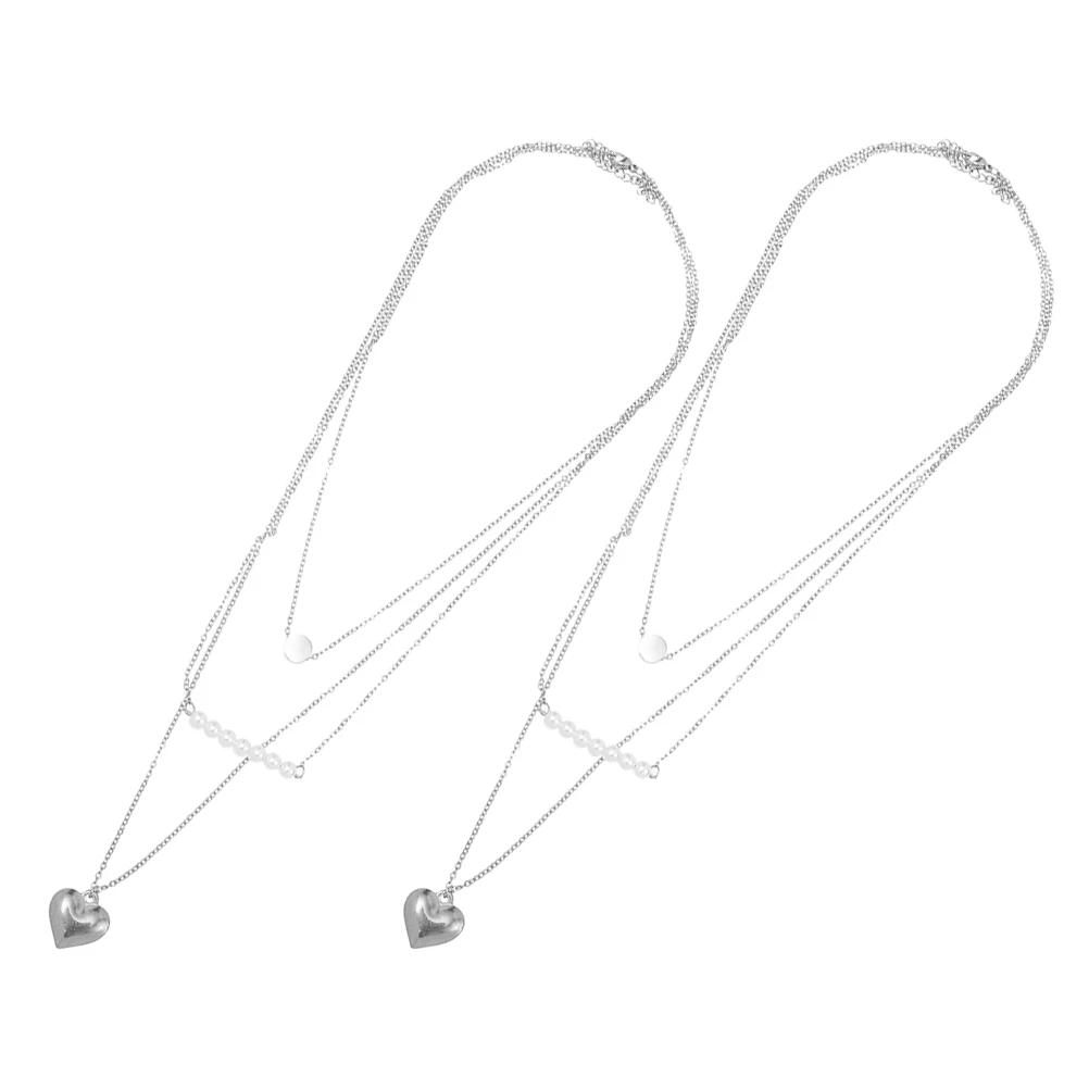 

2PCS Pearl Necklace for Women Stainless Steel Layered Chain Charm Jewelry Bead Necklaces Set Trendy Bead Pendant